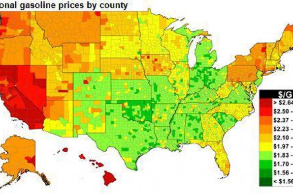قیمت بنزین در ایالات مختلف آمریکا/ نقشه