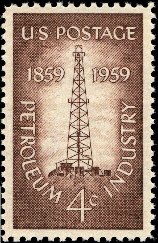 تمبر یادبود 100 سالگی صنعت نفت آمریکا. 1959 میلادی