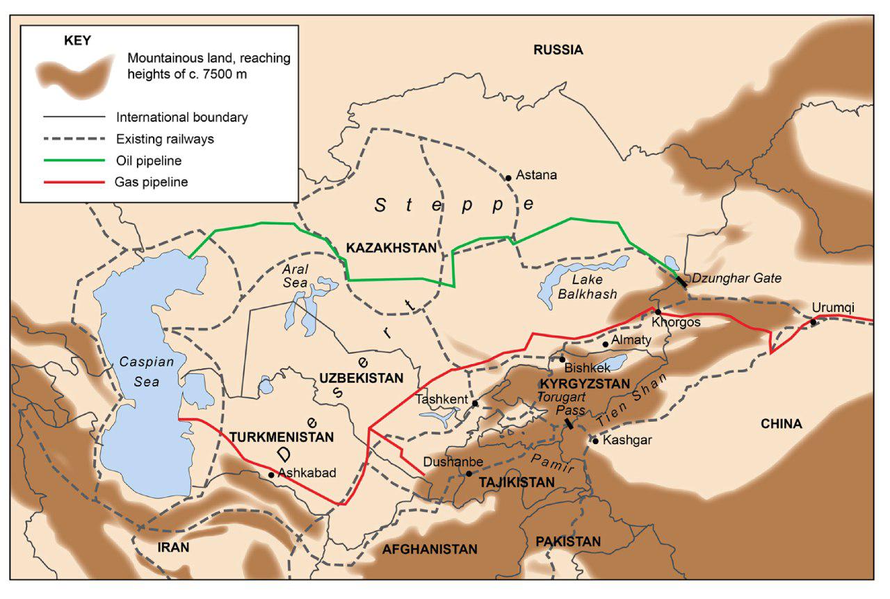مسیر خط لوله های صدور نفت و گاز آسیای میانه به چین از کوهستان هیمالیا