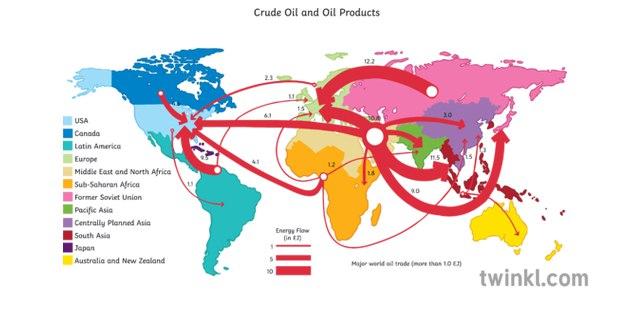 نقشه تجارت جهانی نفت و فرآورده - میز نفت