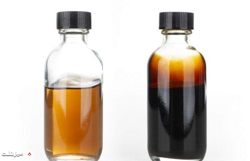 مقایسه شکل ظاهری دو نوع نفت با درجه ای پی آی ۵۹ و ۳۹.۷
