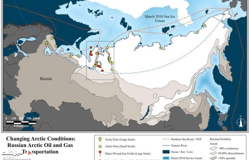 مسیر های دریایی تابستانی و زمستانی انتقال نفت و ال ان جی میادین قطبی روسیه| میز نفت